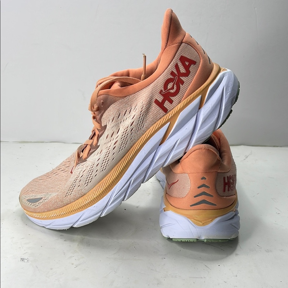 Hoka Athletic Shoes in Peach and Green